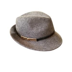 Gray Wool Fedora Hat Black Leather Band Gold Hardware One Size OSFM